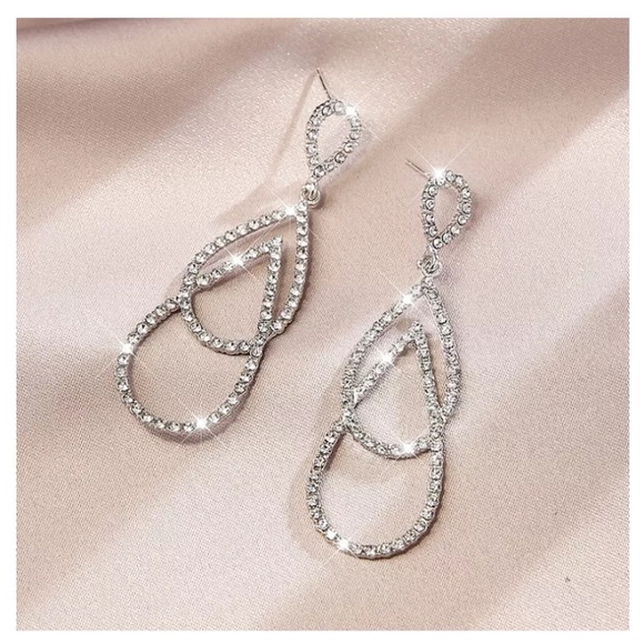 CZ Gold Droplet Diamond Earrings - Picture 3 of 4